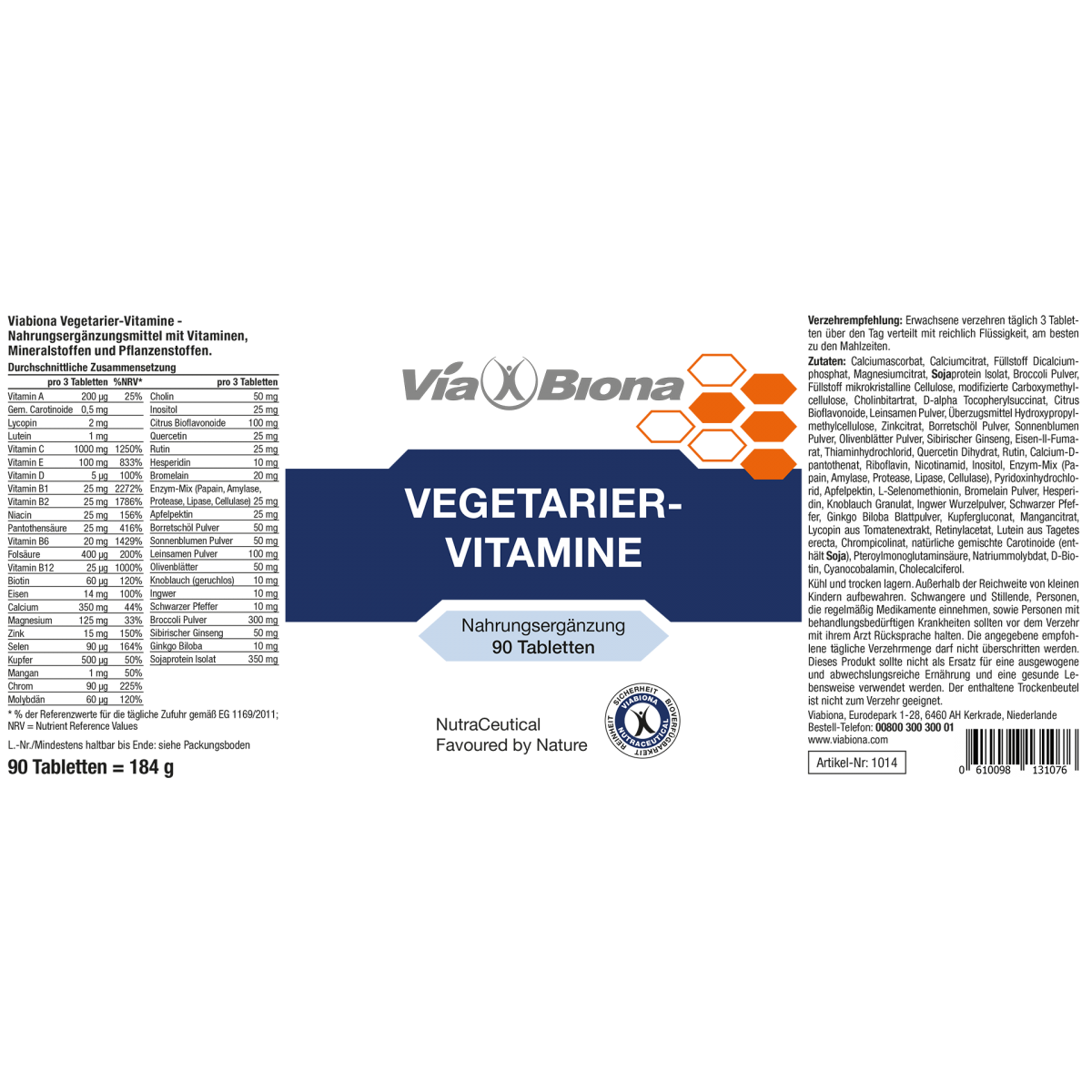 escaleren moreel Installeren Vegetarier-Vitamine-Tabletten » online kaufen | Viabiona